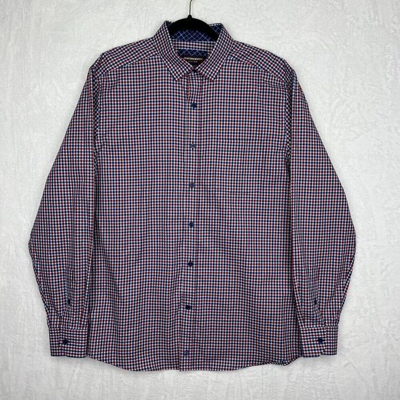 Johnston & Murphy Other - Johnston & Murphy Mens Button Down Shirt Gingham Blue Red L NWTCotton Collared
